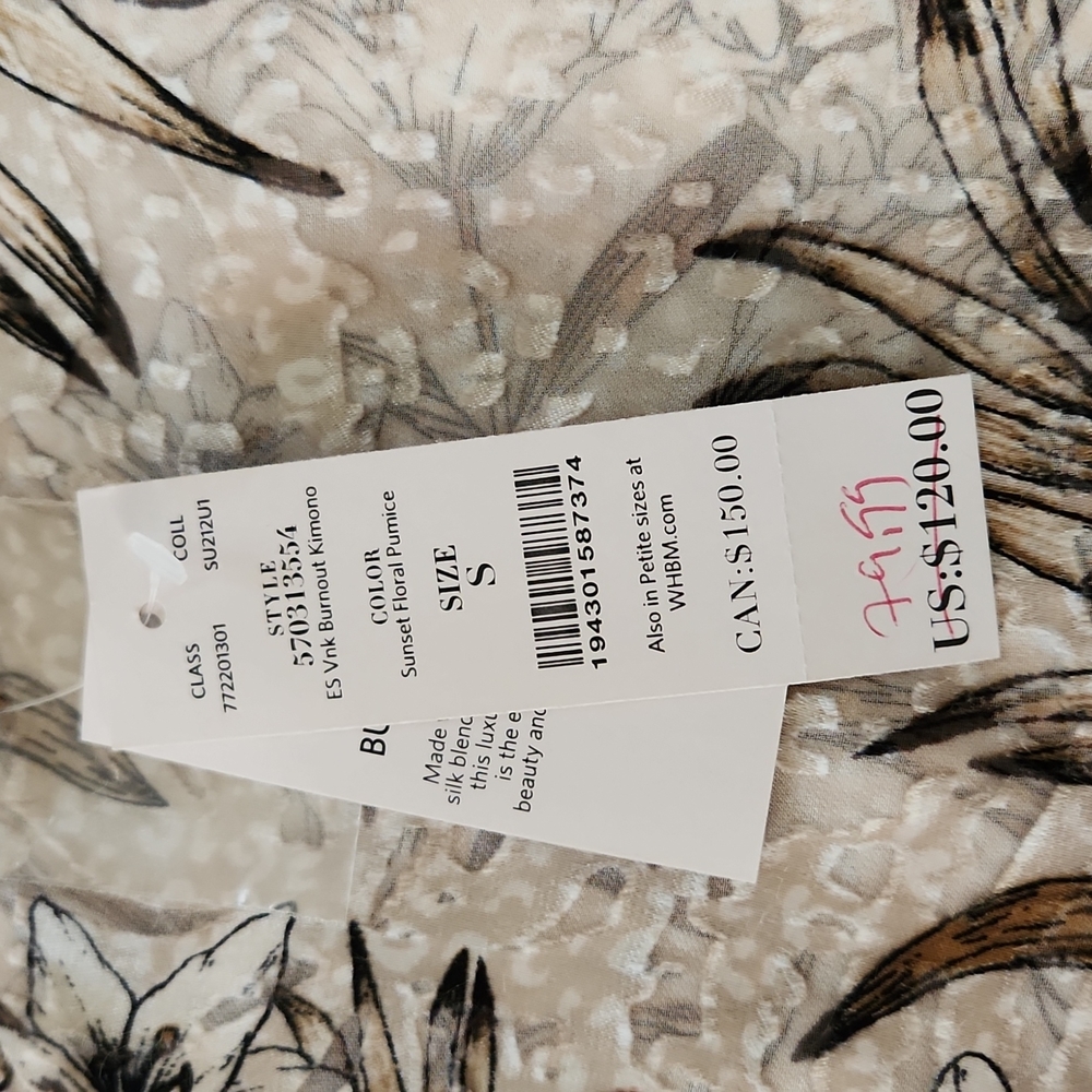 White House Black Market kimono sleeve silk top. New with tag size S